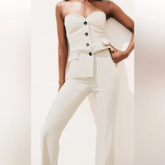 Beige Straight Leg Pants with Slits Sz S New - Picture 9 of 11